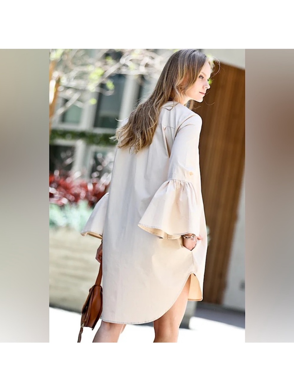 Mazik Bell Sleeve Shirt Dress in Light Cream